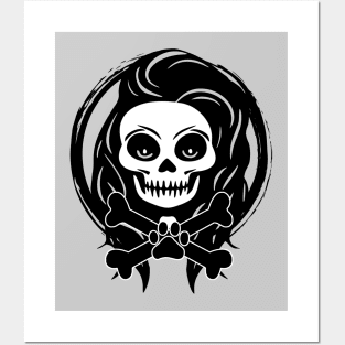 Female Pet Sitter Skull and Crossbones Black Logo Posters and Art